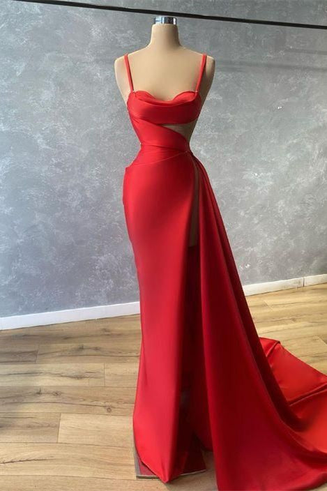 Ravishing Red Spaghetti Strap Sweetheart Mermaid Prom Dress with Ruffles