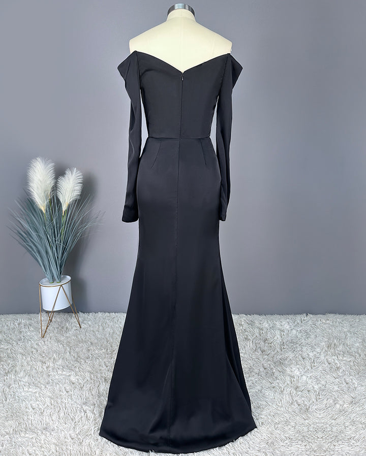 Koscy Elegant Prom Dress Long Black V Neck Off-shoulder High Slit