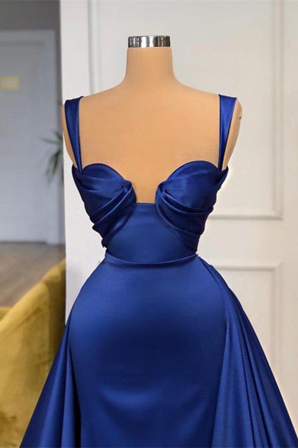 Mermaid prom dress in royal blue with detachable train