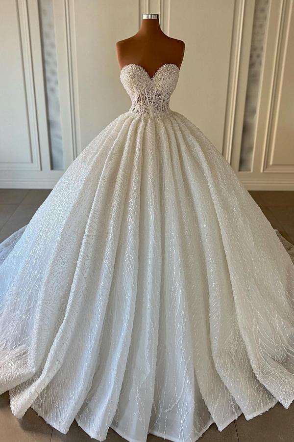 Bmbride Sequined Sleeveless Sweetheart Ball Gowns Wedding Dresses