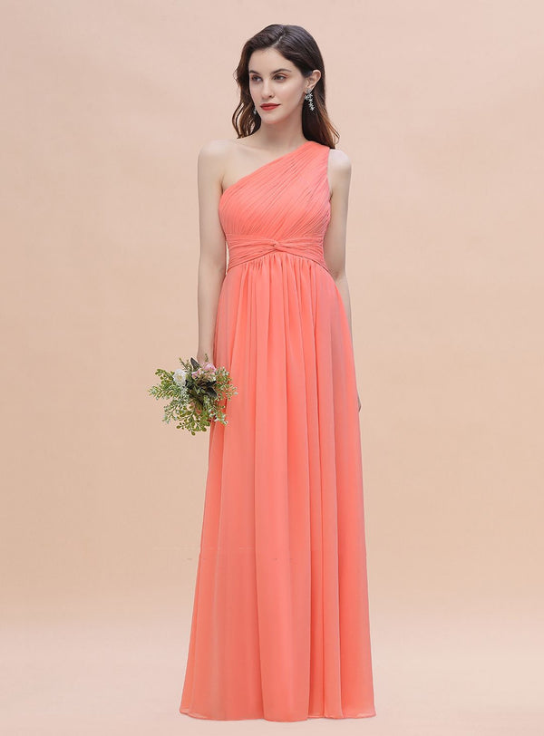 A-Line One-Shoulder Sleeveless Ruffles Chiffon Dress Koscy 1