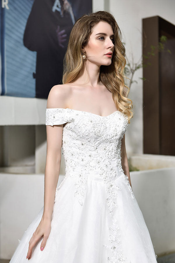 Bmbride Off Shoulder A-Line Lace Wedding Dress