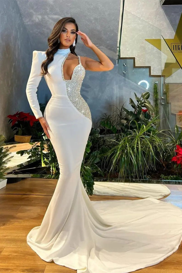 White One Shoulder Prom Dress Cut Out Mermaid