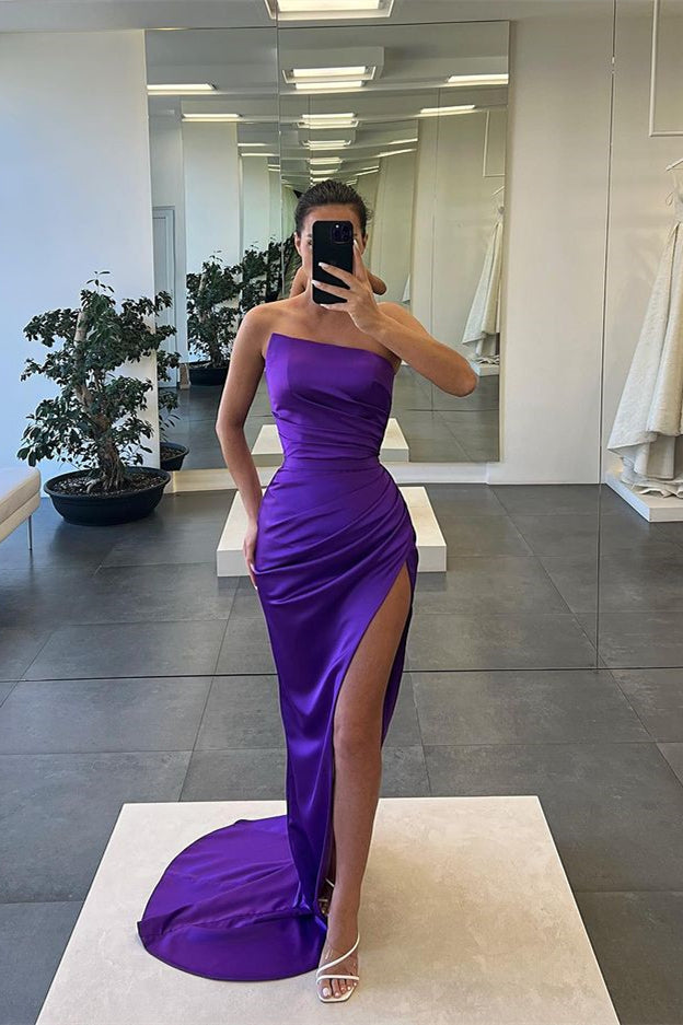 Strapless Sleeveless Long Mermaid Evening Dress with Slit