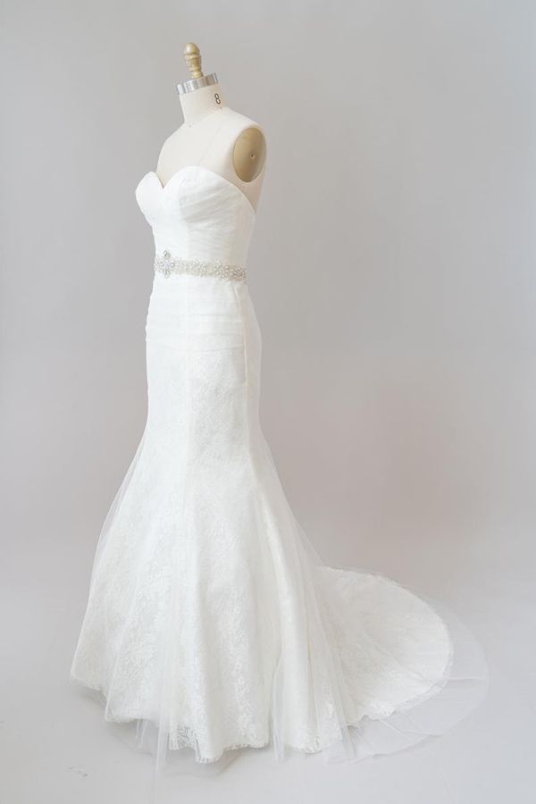 Bmbride Amazing Ruffle Strapless Lace Sheath Wedding Gown