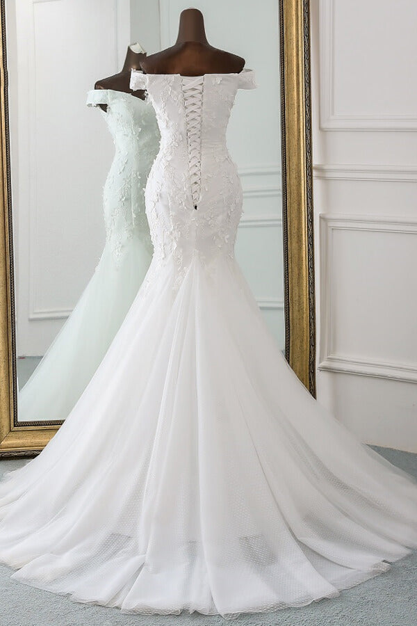 Bmbride Off Shoulder Lace-up Applique Mermaid Bridal Gown