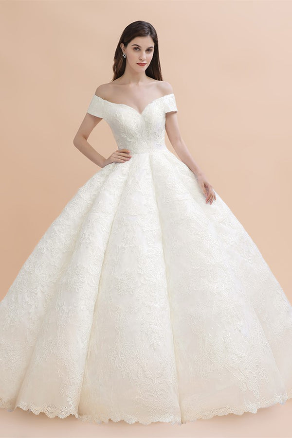 Bmbride Off-the-shoulder Appliques Ball Gown Wedding Dresses with Elegant Design