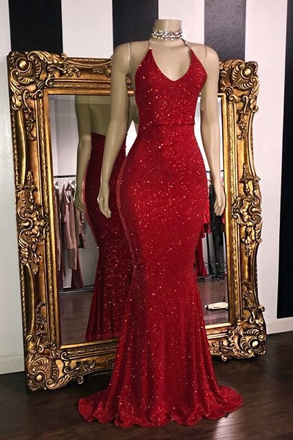 Red Mermaid Prom Dress with Sequins