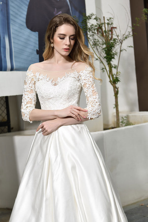 Bmbride Lace-up A-Line Applique Satin Wedding Dress