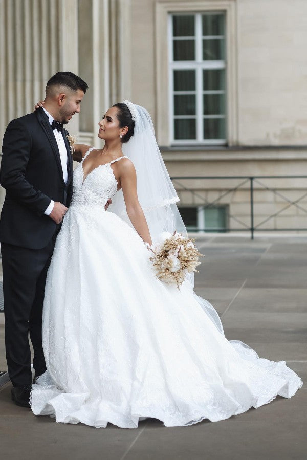 Bmbride Floor Length Ball Gown Wedding Dress with Ruffles