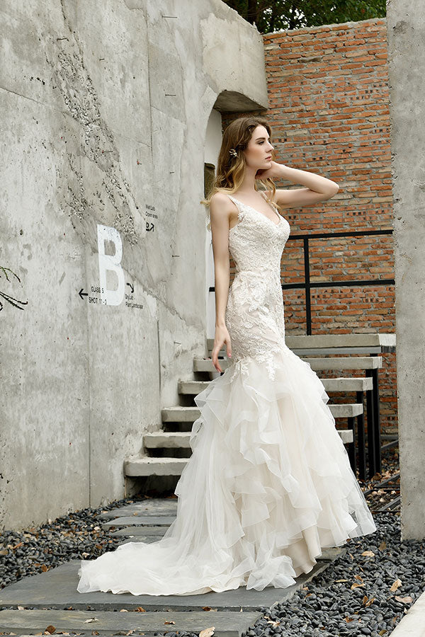 Bmbride Mermaid Wedding Dress with Stunning Appliques