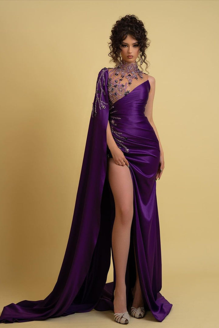 Regency Charmeuse One Shoulder Prom Dress With Ruched Beads