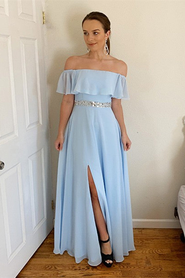 Sky Blue Prom Dress With Split