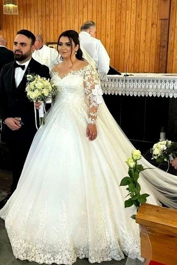 Bmbride Off-the-shoulder Long Sleeves Lace Wedding Dress