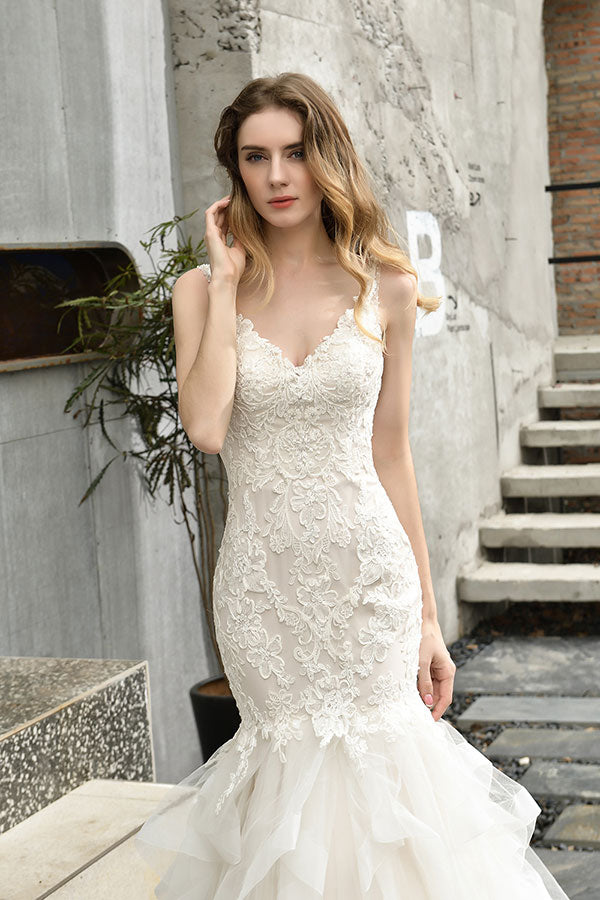 Bmbride Mermaid Wedding Dress with Stunning Appliques