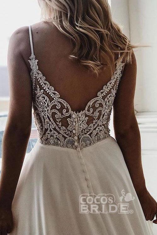 Bmbride Spaghetti Strap Chiffon Beach Wedding Dress