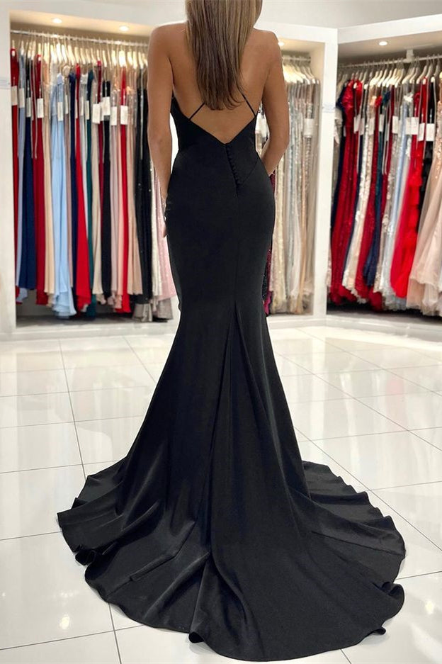 Charmeuse Mermaid Long Prom Dress with Black Spaghetti Straps