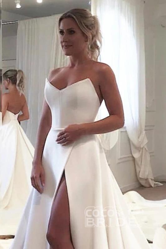 Bmbride Satin Backless Long Wedding Dress