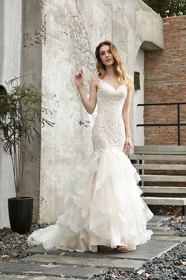 Bmbride Mermaid Wedding Dress with Stunning Appliques