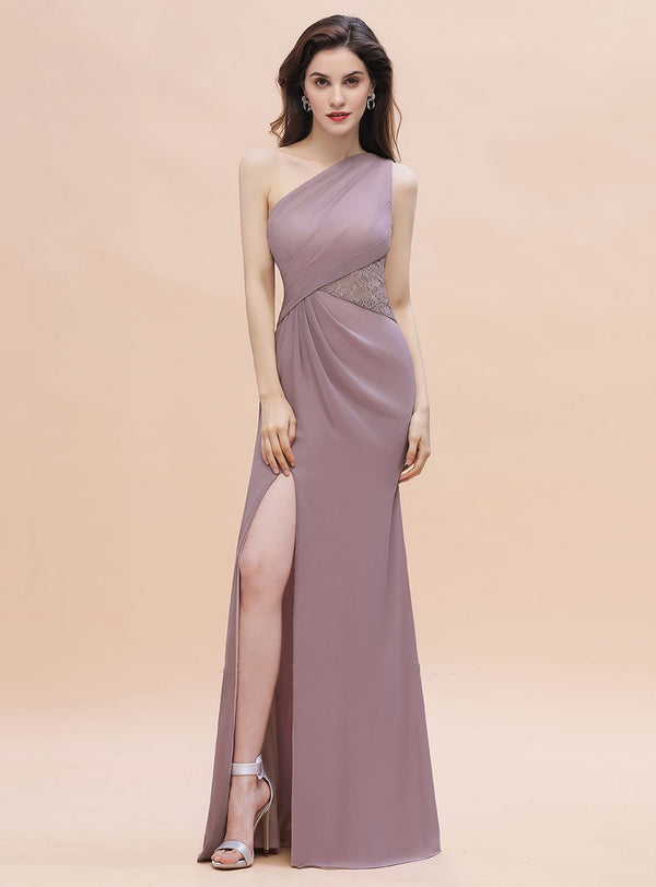 A-Line One-Shoulder Sleeveless Chiffon Slit Dress Koscy 1