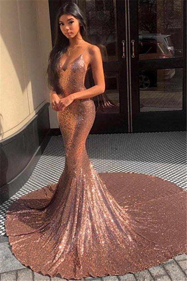 Mermaid Prom Dress with Sequins Spaghetti Straps