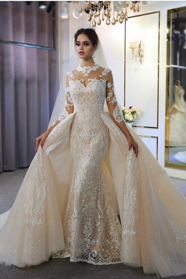 Bmbride A-Line Sweetheart Long Sleeve Lace Wedding Dress