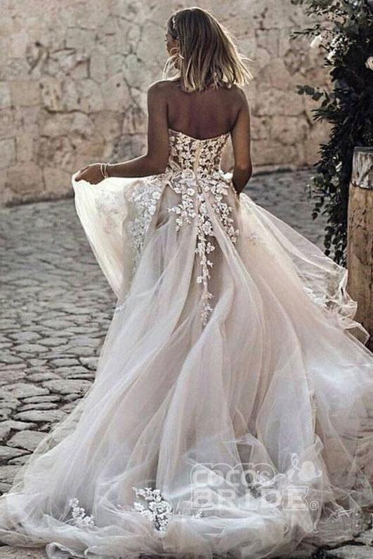 Bmbride Sweetheart Tulle Long Beach Charming Appliques Wedding Dress