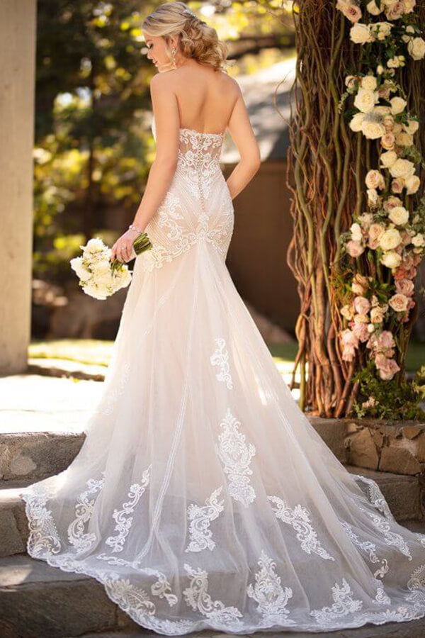 Bmbride Strapless Tulle Chapel Train Mermaid Bridal Gown