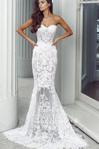 Bmbride Sweetheart Mermaid Lace Appliques Long Wedding Dress