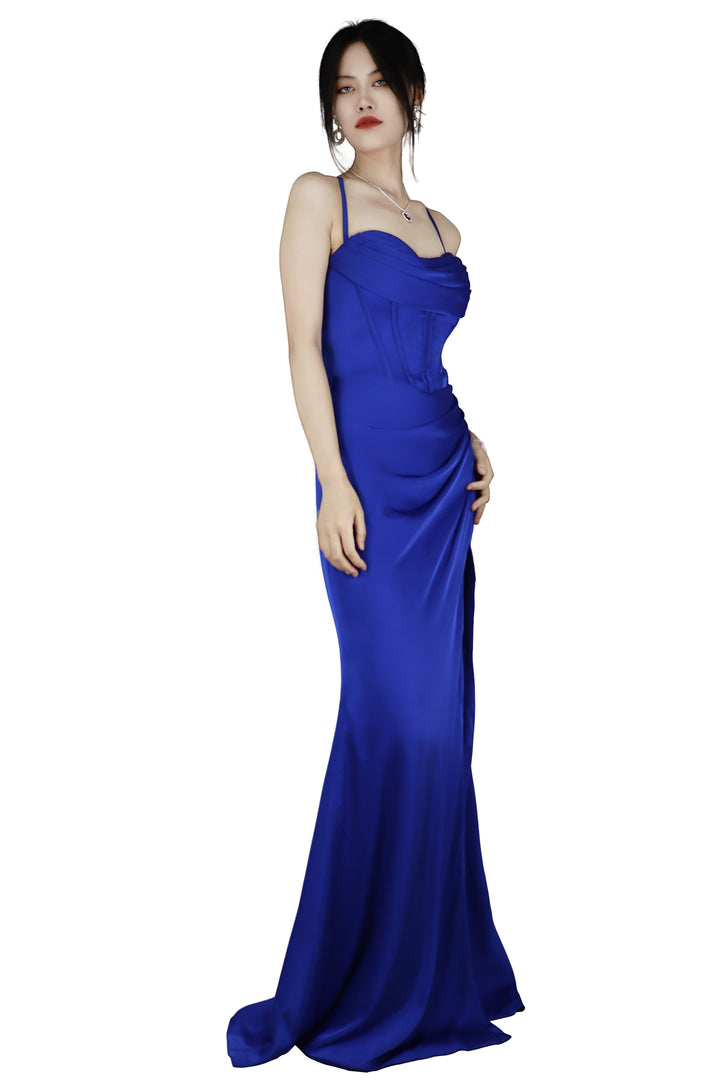 Spaghetti Strap Royal Blue Prom Dress with Slit