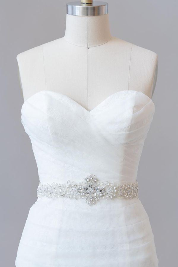 Bmbride Amazing Ruffle Strapless Lace Sheath Wedding Gown