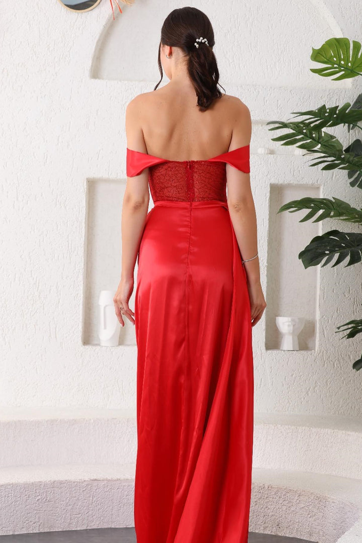 Stunning Red Off-Shoulder Sweetheart Mermaid Prom Dress With Split