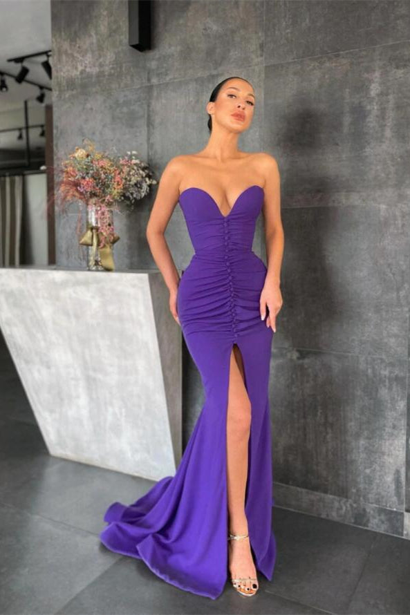 Purple Sleeveless Mermaid Prom Dress With Split