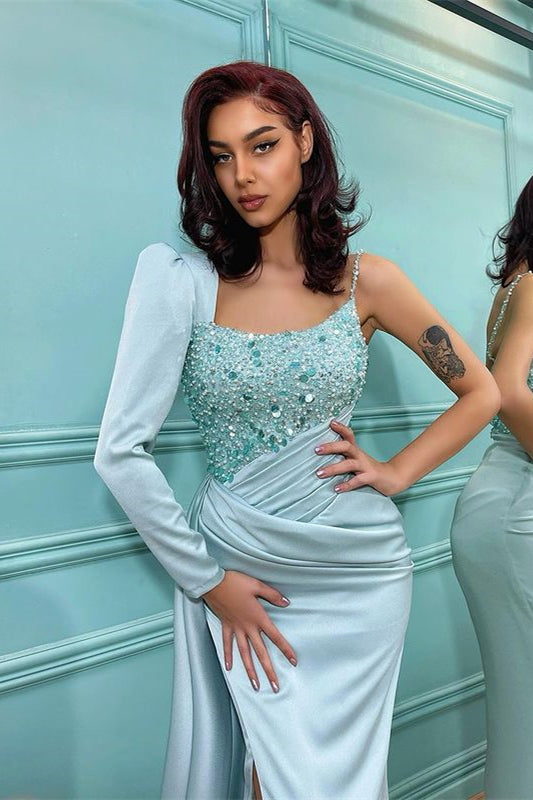 Mermaid Slit Long Sleeves Sequins Prom Dress