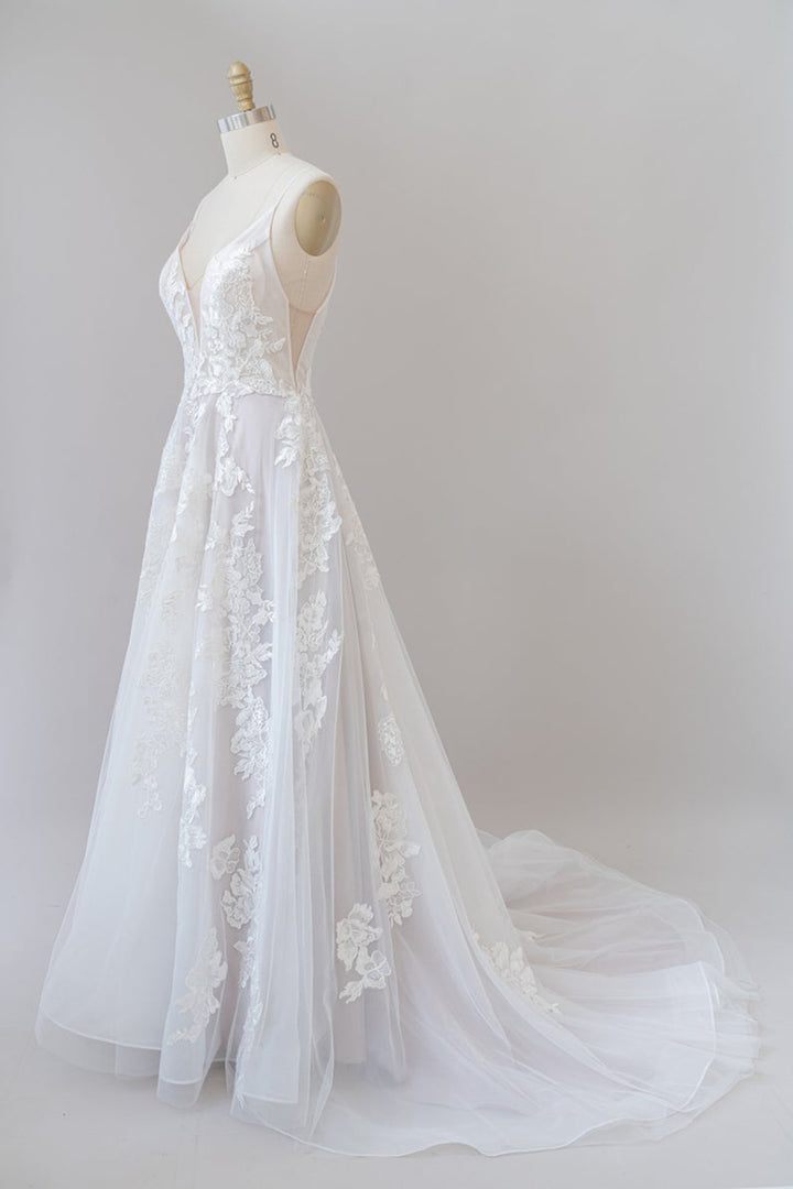 Bmbride Spaghetti Strap Lace Appliques Tulle Wedding Dress