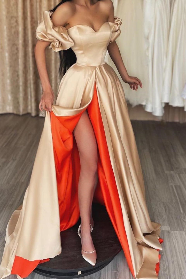 Off-the-Shoulder Long Prom Dress With Split: Sweetheart