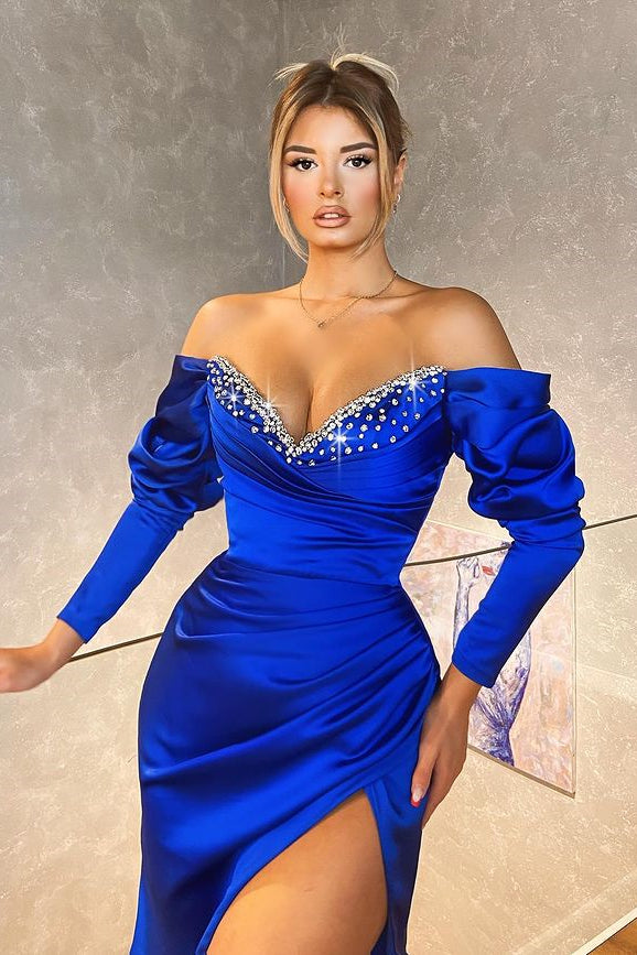 Elegant Royal Blue Long Sleeves Mermaid Evening Gown