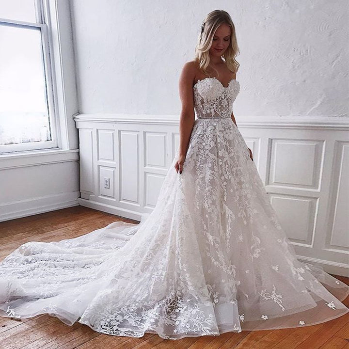 Bmbride Floor length Lace Sweetheart A-line Wedding Dress