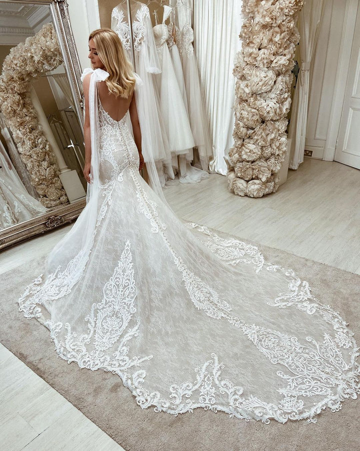 Bmbride Mermaid Lace Sweetheart Wedding Dress with Sweep Train