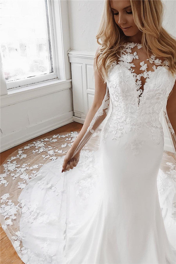 Bmbride Lace Appliques Mermaid Wedding Dresses