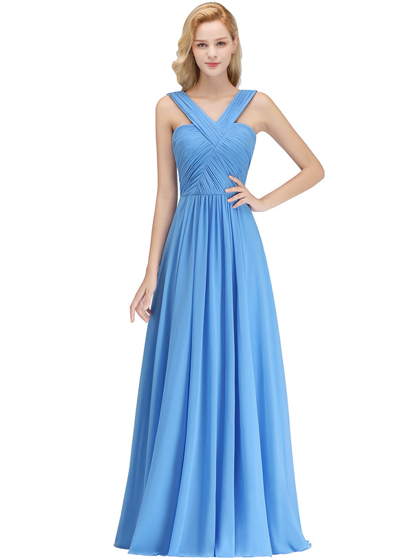 Pool A-line Ruched Chiffon Sleeveless Floor-Length Dress  Koscy 1