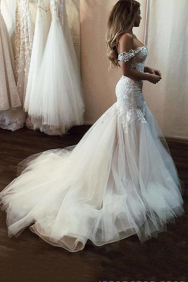 Bmbride Off Shoulder Lace Mermaid Wedding Dress