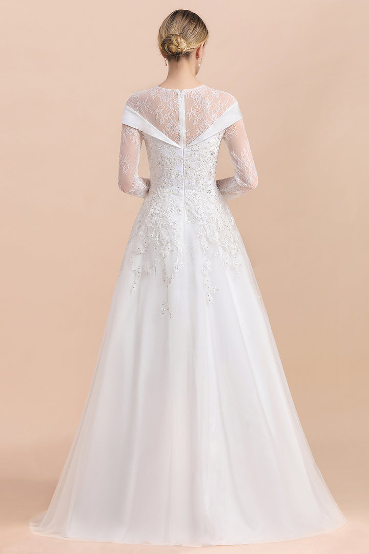 Bmbride Floor Length Lace Long Sleeve Wedding Dress