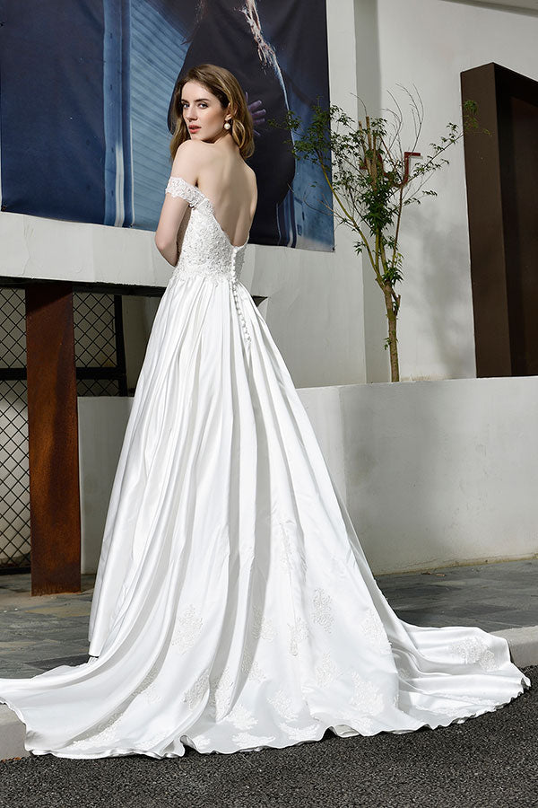 Bmbride Off-the-Shoulder Appliques Satin Bridal Gown