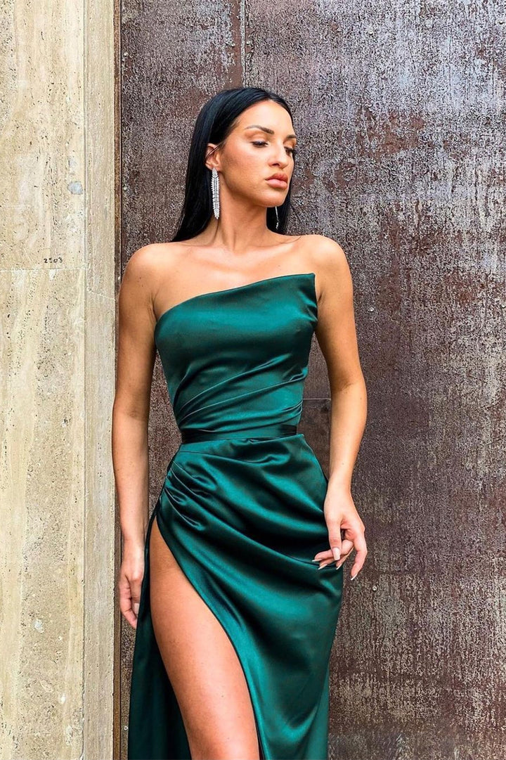 Long Evening Dress with Split - Dark Green