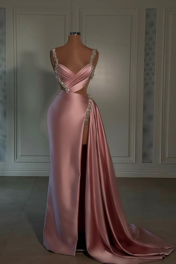 Pink Prom Dress: Glamorous Sweetheart Spaghetti Strap with High Slit Trail