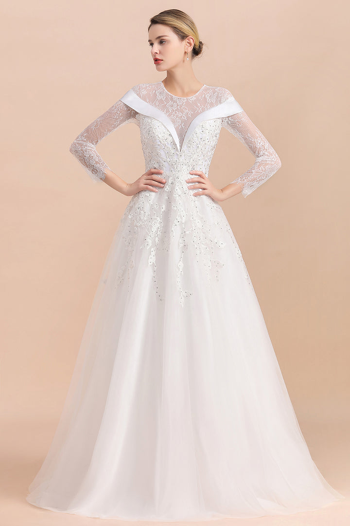 Bmbride Floor Length Lace Long Sleeve Wedding Dress