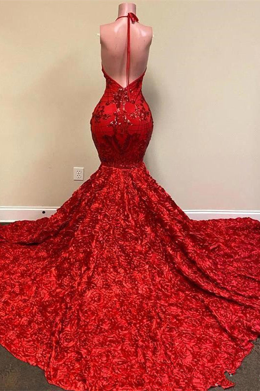 Red Mermaid Sequins Prom Dress with Spaghetti Straps