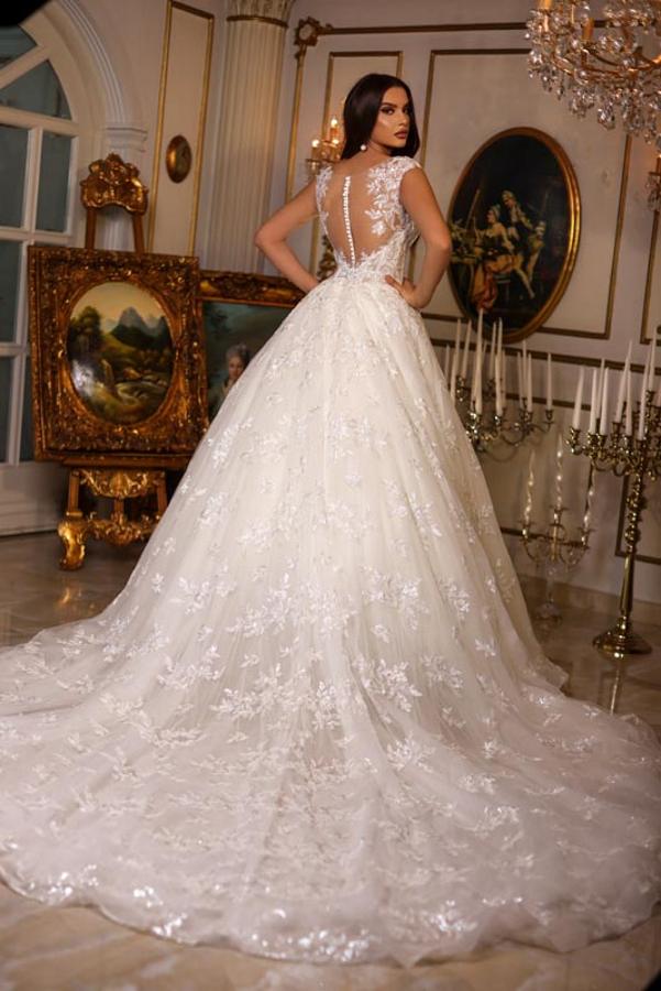 Bmbride A-line Sweetheart Tulle Lace Open Back Wedding Dress