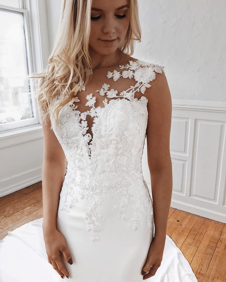 Bmbride Lace Appliques Mermaid Wedding Dresses